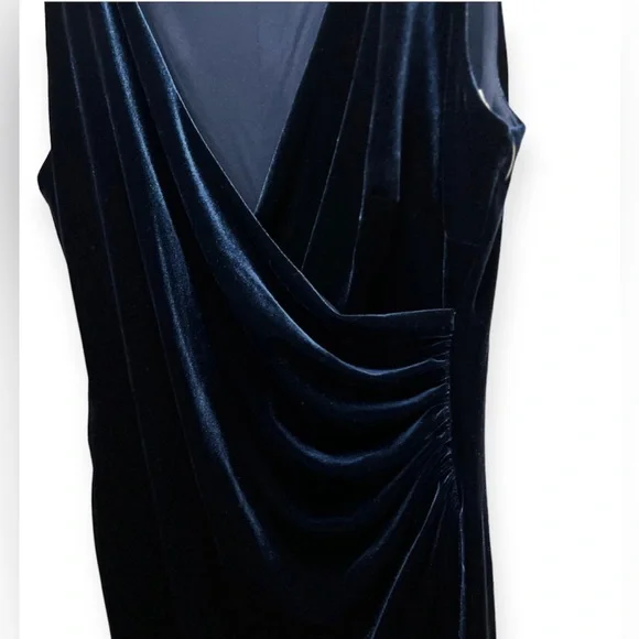 Lauren by Ralph Lauren Navy Blue Velvet V-Neck Midi Dress, Size 10 - Picture 2 of 2